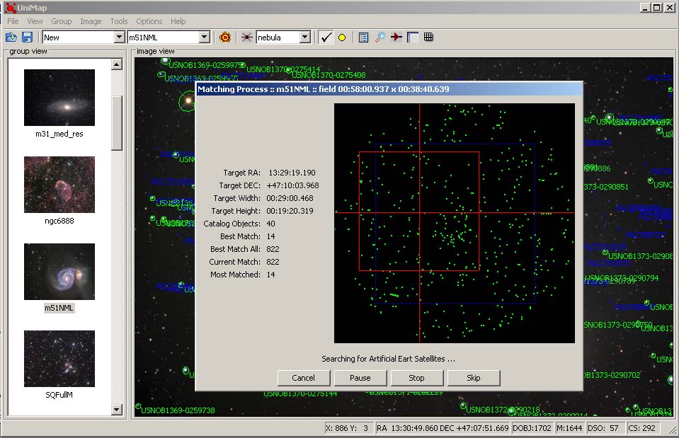 Matching process for M51 with catalog USNO B1.0 and image hint