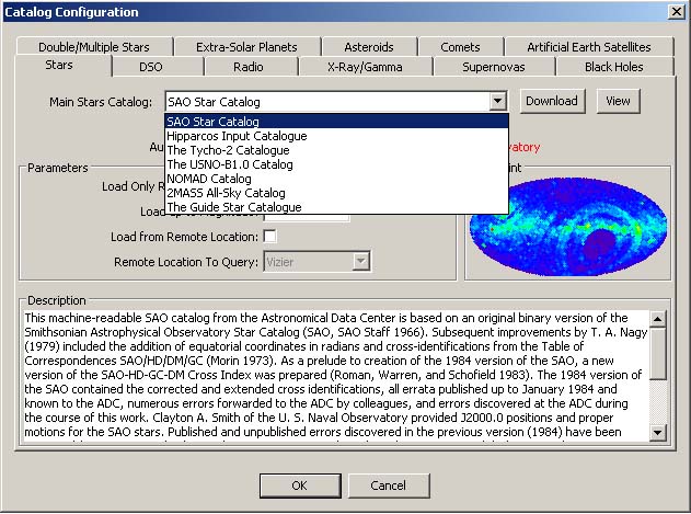 Select your astronomical catalogs...