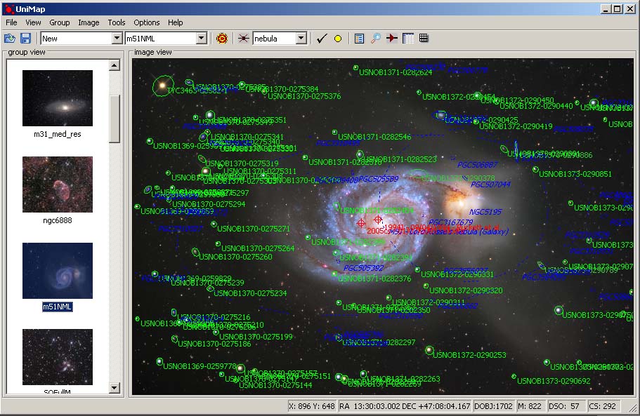 M51 after matching - not that the two supernova have been marked as well