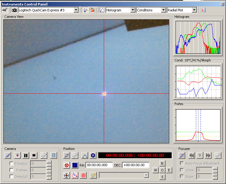 Integrated telescope and camera control - Instruments Screen