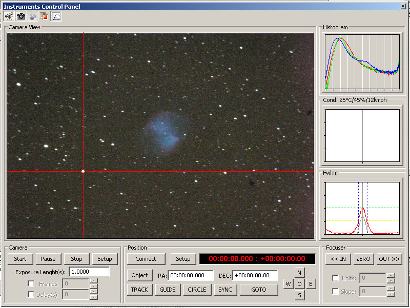 Integrated telescope and camera control - Instruments Screen - guiding with digital image